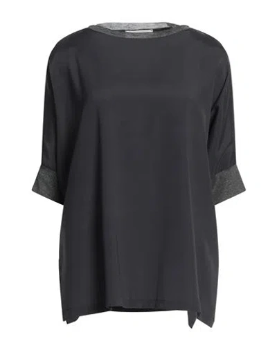 Le Tricot Perugia Woman Top Lead Size L Silk, Elastane, Viscose, Polyester In Black