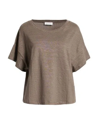 Le Tricot Perugia Woman T-shirt Taupe Size M Linen, Elastane In Brown