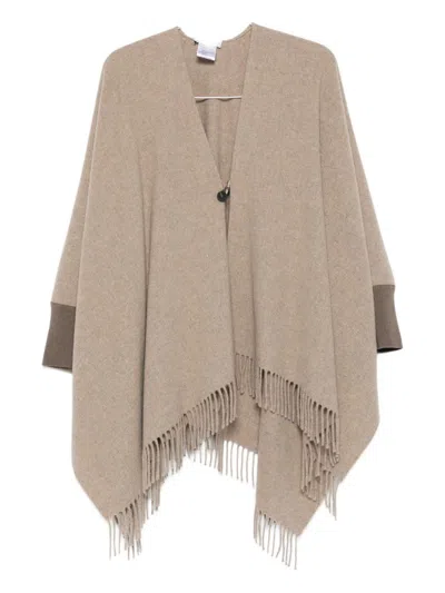 Le Tricot Perugia Fringe-detail Poncho In Gray