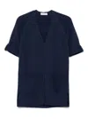 Le Tricot Perugia Short-sleeved Blue Cardigan With Hidden Closure