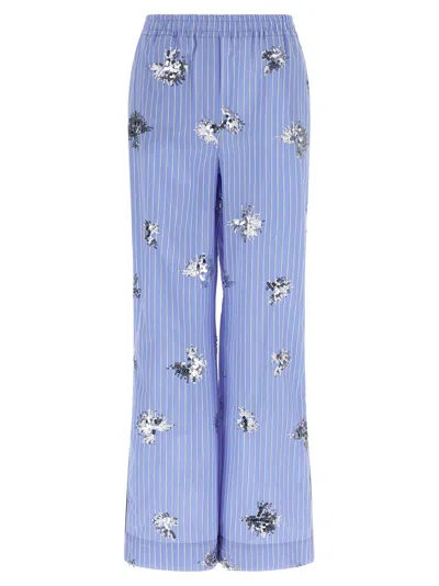 Le Twins Sequin-embroidered Striped Trousers In Blue