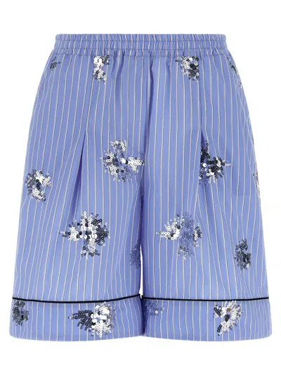 Le Twins Midday Sequin-embellished Striped Shorts In Blue