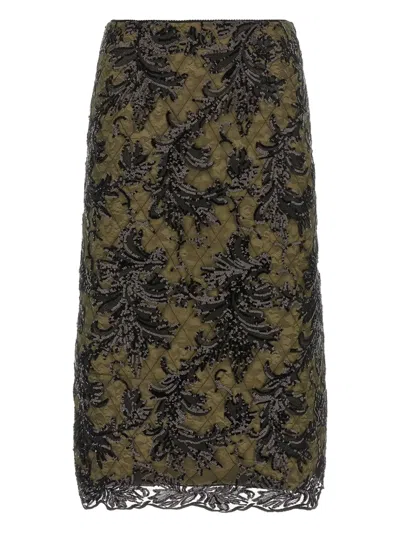 LE TWINS MONI QUILTED LACE SEQUIN MIDI SKIRT