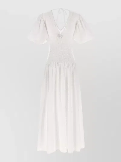 Le Twins Rosellina Dress Eyelet Embroidery Puff Sleeves In White