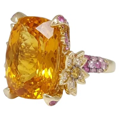 Pre-owned Le Vian 11 Carat Cushion Cut Citrine Diamond And Sapphire Statement Ring In Blue