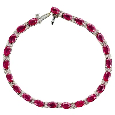 Pre-owned Le Vian 11.00 Carat Oval Ruby Diamond White Gold Link Bracelet