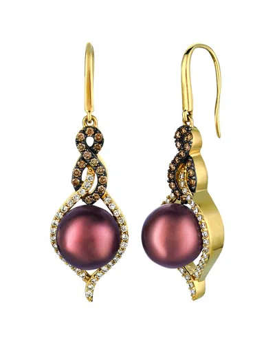 Le Vian 14k 0.62 Ct. Tw. Diamond 9-10mm Pearl Earrings In Brown