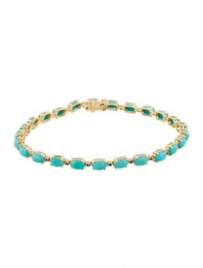 Pre-owned Le Vian 14k 10.25ctw Turquoise & Sapphire Link Bracelet, 8" In Multi