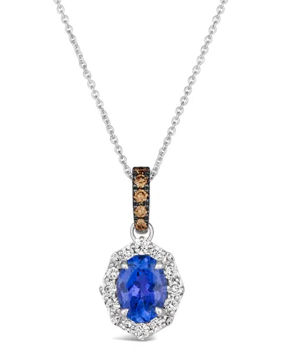 Le Vian Tanzanite (1 Ct. T.w.) & Diamond (1/3 Ct. T.w.) Halo Pendant Necklace In 14k White Gold, 19"