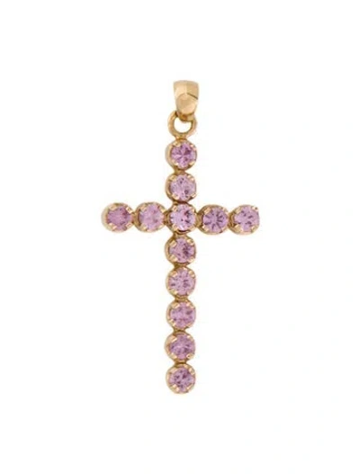 Pre-owned Le Vian 14k 2.61ctw Sapphire Cross Pendant, 2" In Multi
