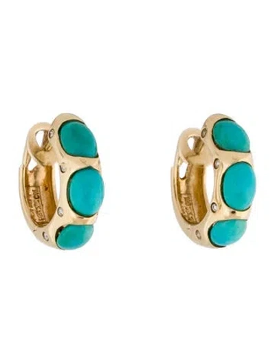Pre-owned Le Vian 14k 5.36ctw Turquoise & Diamond Hoop Earrings In Multi