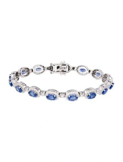 Pre-owned Le Vian 14k 6.48ctw Sapphire & Diamond Link Bracelet, 6.75" In Multi