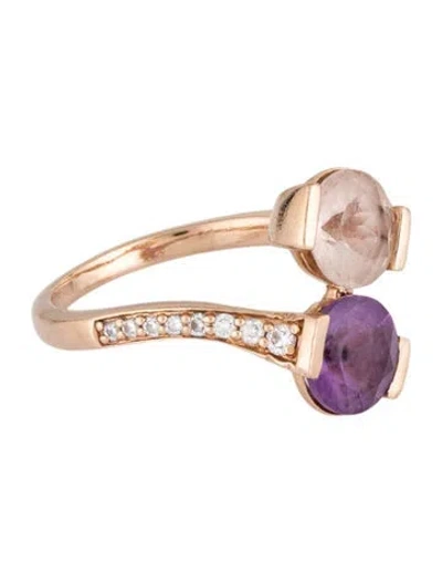 Pre-owned Le Vian 14k Amethyst , Morganite & Diamond Bypass Ring In Multicolor