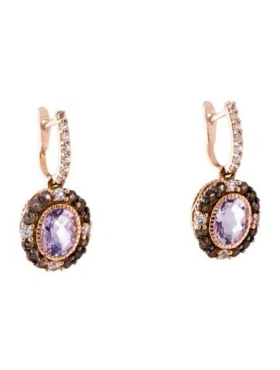Pre-owned Le Vian 14k Amethyst, Smoky Quartz And Colorless Sapphire Drop Earrings In Multi