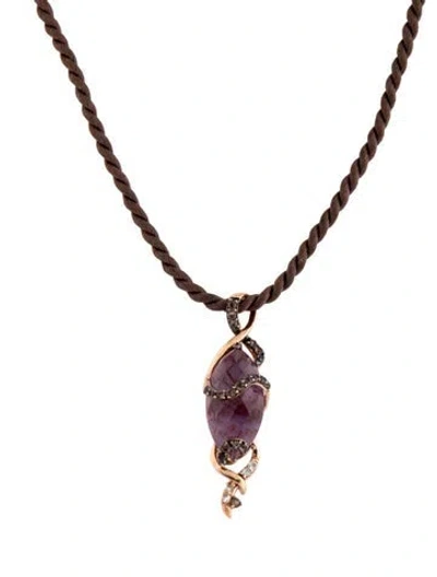 Pre-owned Le Vian 14k Amethyst, Smoky Quartz & Topaz Pendant Necklace, 18" In Brown