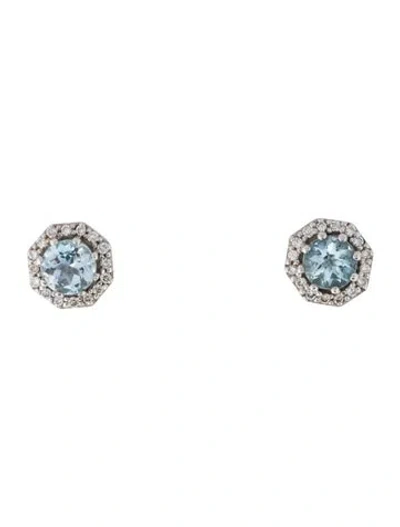 Pre-owned Le Vian 14k Aquamarine & Diamond Stud Earrings In Multi