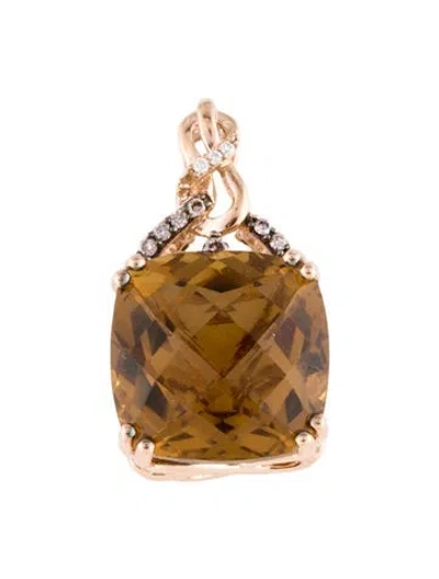 Pre-owned Le Vian 14k Citrine & Diamond Pendant, 1" In Multi