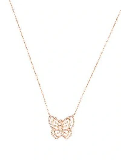Pre-owned Le Vian 14k Diamond Butterfly Pendant Necklace, 16.25" In Multicolor
