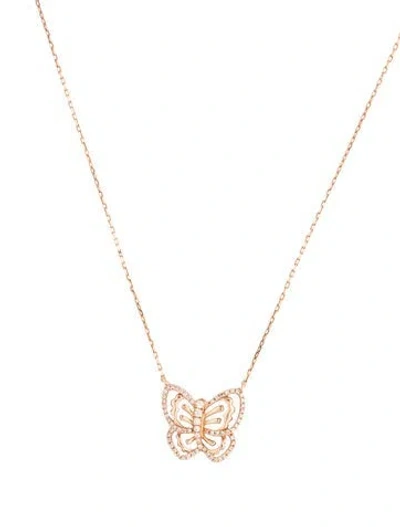 Pre-owned Le Vian 14k Diamond Butterfly Pendant Necklace, 16.25" In Multicolor
