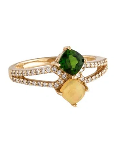 Pre-owned Le Vian 14k Diopside, Opal & Diamond Cocktail Ring In Multicolor