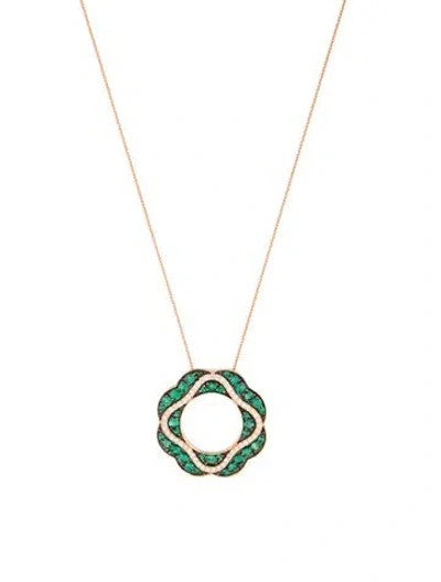 Pre-owned Le Vian 14k Emerald & Diamond Pendant Necklace, 20" In Multicolor