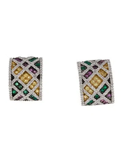 Pre-owned Le Vian 14k Emerald, Sapphire & Diamond Earclips In Multi