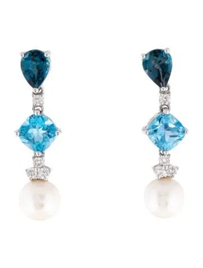Pre-owned Le Vian 14k Freshwater Pearl, Topaz & Diamond Drop Earrings In Multicolor