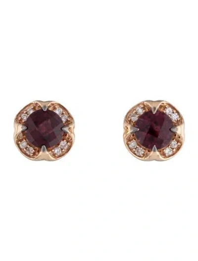 Pre-owned Le Vian 14k Garnet & Diamond Stud Earrings In Multicolor