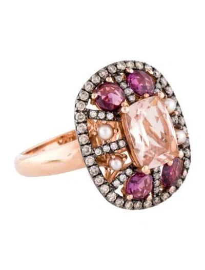 Pre-owned Le Vian 14k Morganite, Rhodolite, Pearl & Diamond Ring In Multi