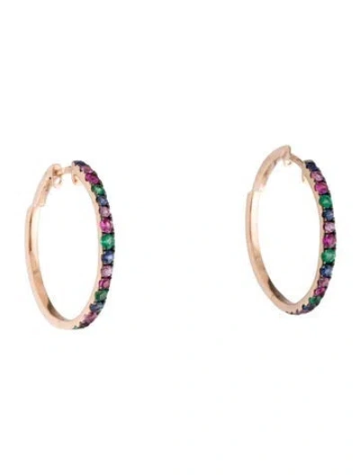 Pre-owned Le Vian 14k Multistone Hoop Earrings In Multicolor