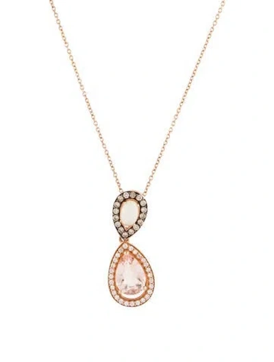 Pre-owned Le Vian 14k Opal, Morganite, & Diamond Pendant Necklace, 18" In Multi