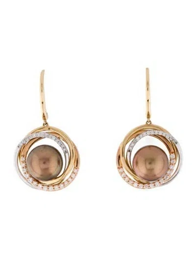 Pre-owned Le Vian 14k Pearl & Diamond Drop Earrings In Multi