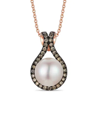 Le Vian 14k Rose Gold 0.25 Ct. Tw. Diamond & 8mm Pearl Pendant Necklace