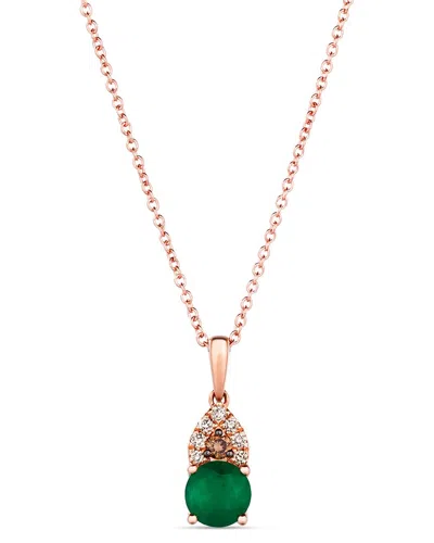 Le Vian 14k Rose Gold 0.66 Ct. Tw. Diamond & New Emerald Pendant Necklace