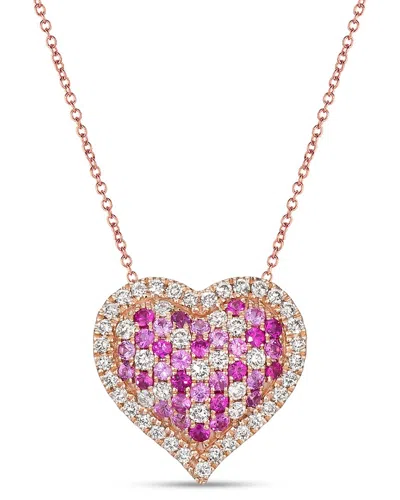 Le Vian 14k Rose Gold 0.95 Ct. Tw. Diamond & Ruby Pink Sapphire Pendant Necklace