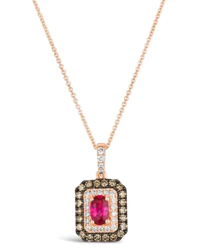 Le Vian 14k Rose Gold 1.03 Ct. Tw. Diamond & Ruby Pendant Necklace