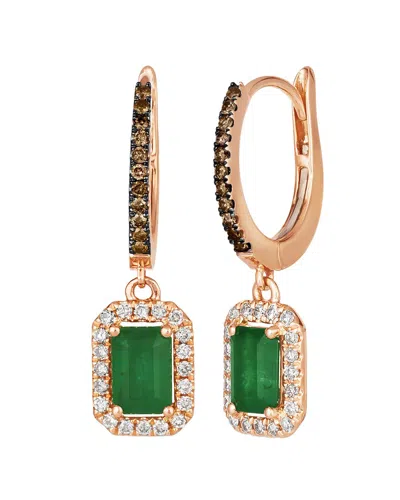 Le Vian 14k Rose Gold 1.15 Ct. Tw. Diamond & New Emerald Earrings