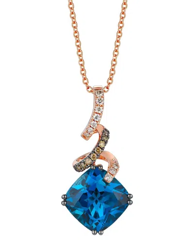 Le Vian ® 14k Rose Gold 4.65 Ct. Tw. Diamond & Topaz Chocolate Shavings Pendant In Blue
