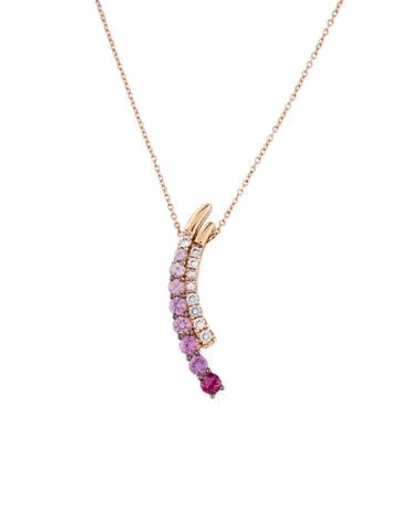 Pre-owned Le Vian 14k Ruby & Sapphire Layer Cake Pendant Necklace, 18" In Multicolor
