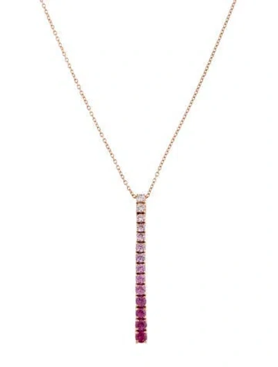 Pre-owned Le Vian 14k Ruby & Sapphire Ombré Bar Pendant Necklace, 18" In Multicolor