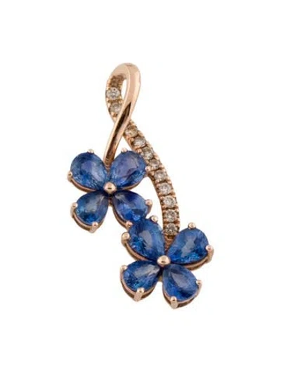 Pre-owned Le Vian 14k Sapphire & Diamond Flowers Pendant In Multi