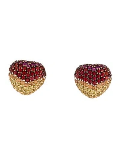 Pre-owned Le Vian 14k Sapphire Ombre Heart Earclips In Multicolor
