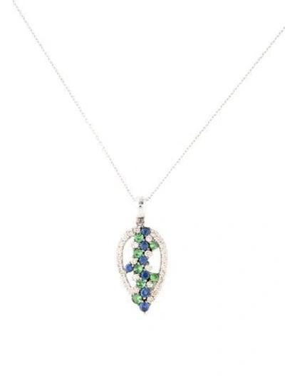 Pre-owned Le Vian 14k Sapphire, Tsavorite Garnet & Diamond Pendant Necklace, 18" In Multicolor