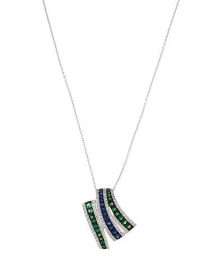 Pre-owned Le Vian 14k Sapphire, Tsavorite Garnet & Diamond Pendant Necklace, 19.5" In Multi