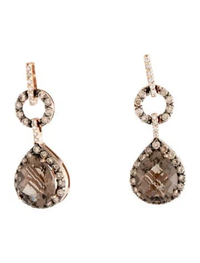 Pre-owned Le Vian 14k Smokey Quartz & Diamond Drop Earrings In Multicolor
