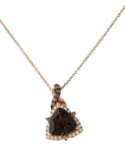 Pre-owned Le Vian 14k Smoky Quartz & Diamond Pendant Necklace, 18" In Multicolor
