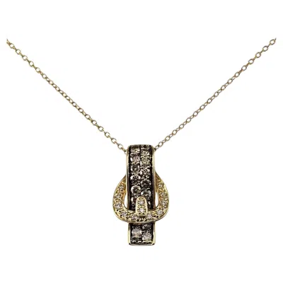 Pre-owned Le Vian 14k Yellow Gold Chocolate White Diamond Buckle Pendant Necklace #24397