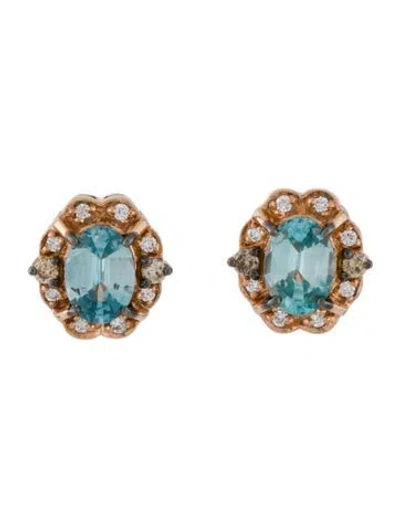 Pre-owned Le Vian 14k Zircon & Diamond Oval Stud Earrings In Multi
