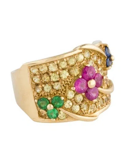 Pre-owned Le Vian 18k 1.20ctw Sapphire, Ruby & Tsavorite Cocktail Ring In Multicolor