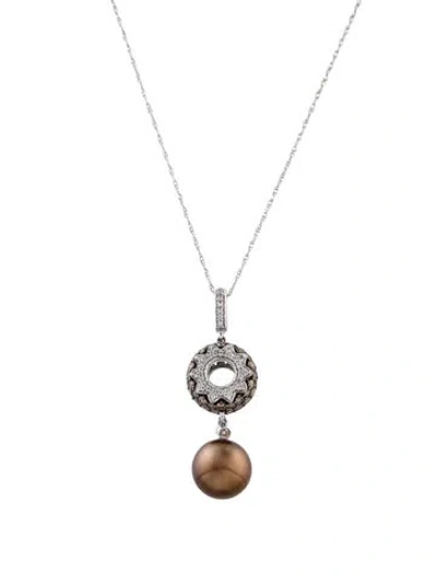 Pre-owned Le Vian 18k Pearl & Diamond Pendant W/ Unbranded 14k Chain, 18.5" In Multi